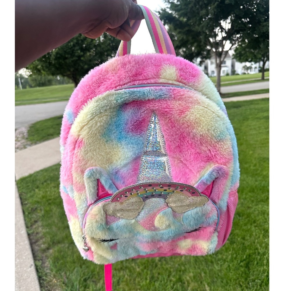 OMG Accessories Miss Gwen Unicorn Tie Dye Faux Fur Kids Backpack Pink Pastel - Picture 3 of 9